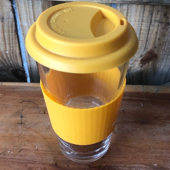 Tall Travel Glass Tumbler with Orange Silicone Lid & Sleeve Sunny Days Ahead - Picture 4 of 6